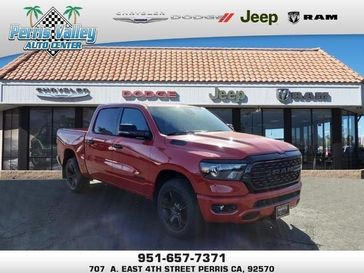 2024 RAM 1500 Big Horn Crew Cab 4x2 5'7' Box in a Flame Red Clear Coat exterior color and Blackinterior. Perris Valley Chrysler Dodge Jeep Ram 951-355-1970 perrisvalleydodgejeepchrysler.com 