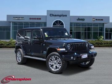 2024 Jeep Wrangler 4-door High Altitude 4xe in a Black Clear Coat exterior color and NAPPA LEATHERinterior. Champion Chrysler Jeep Dodge Ram 800-549-1084 pixelmotiondemo.com 