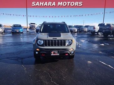 2023 Jeep Renegade Trailhawk 4x4 in a Sting-Gray Clear Coat exterior color and Blackinterior. Sahara Motors Inc 435-500-5052 saharamotorschryslerdodgejeep.com 