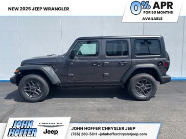 New 2025 Jeep Wrangler  Sport S in a Granite Crystal Metallic Clear Coat exterior color. John Hoffer Chrysler Jeep 785-329-4357 johnhofferchryslerjeep.com 