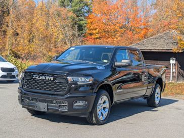 2025 RAM 1500 Big Horn Crew Cab 4x4 6'4' Box in a Diamond Black Crystal Pearl Coat exterior color and Blackinterior. Brattleboro CDJR 802-251-1111 brattleborocdjr.com 