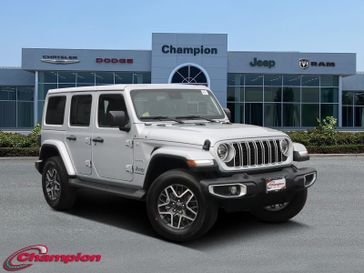 2024 Jeep Wrangler 4-door Sahara in a Silver Zynith Clear Coat exterior color and CLOTHinterior. Champion Chrysler Jeep Dodge Ram 800-549-1084 pixelmotiondemo.com 