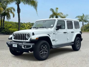 New 2025 Jeep Wrangler 4-door Sahara in a Bright White Clear Coat exterior color and Blackinterior. Southbay Chrysler Jeep Dodge Ram (424) 404-5521 pixelmotiondemo.com 