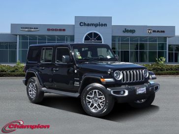 2024 Jeep Wrangler 4-door Sahara in a Black Clear Coat exterior color and CLOTHinterior. Champion Chrysler Jeep Dodge Ram 800-549-1084 pixelmotiondemo.com 