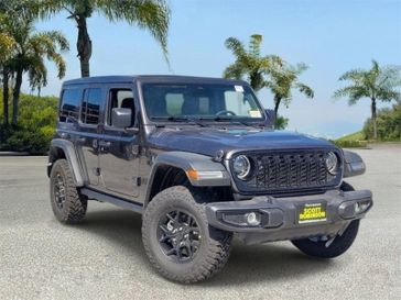 New 2026 Jeep Wrangler Willys in a Gray exterior color and Blackinterior. Southbay Chrysler Jeep Dodge Ram (424) 404-5521 pixelmotiondemo.com 