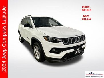 2024 Jeep Compass Latitude 4x4 in a Bright White Clear Coat exterior color and Blackinterior. Sheridan Motors CDJR 307-218-2217 sheridanmotor.com 