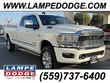 2024 RAM 3500 Limited Crew Cab 4x4 8' Box in a Bright White Clear Coat exterior color and Blackinterior. Lampe Chrysler Dodge Jeep RAM 559-471-3085 pixelmotiondemo.com 