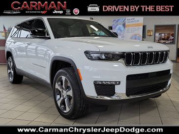 2024 Jeep Grand Cherokee L Limited 4x4 in a Bright White Clear Coat exterior color and Wicker Beige/Blackinterior. Carman Chrysler Jeep Dodge Ram 302-317-2378 carmanchryslerjeepdodge.com 