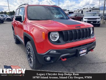 2023 Jeep Renegade Trailhawk 4x4 in a Colorado Red Clear Coat exterior color and Blackinterior. Legacy Chrysler Jeep Dodge RAM 541-663-4885 legacychryslerjeepdodgeram.com 