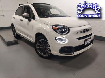 2023 Fiat 500x Sport Awd in a Bianco Gelato (White Clear Coat) exterior color and Black Heated Seatsinterior. Schmelz Countryside Alfa Romeo and Fiat (651) 968-0556 schmelzfiat.com 