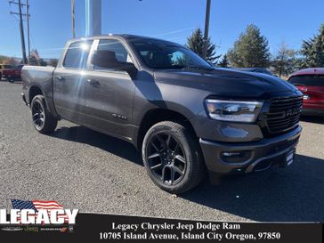 2024 RAM 1500 Laramie Crew Cab 4x4 5'7' Box in a Granite Crystal Metallic Clear Coat exterior color and Blackinterior. Legacy Chrysler Jeep Dodge RAM 541-663-4885 legacychryslerjeepdodgeram.com 