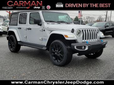 2023 Jeep Wrangler Sahara 4xe in a Silver Zynith Clear Coat exterior color and Dark Saddle/Blackinterior. Carman Chrysler Jeep Dodge Ram 302-317-2378 carmanchryslerjeepdodge.com 