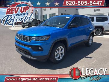 2024 Jeep Compass Latitude 4x4 in a Hydro Blue Pearl Coat exterior color and Blackinterior. Legacy Auto Center 620-315-9264 legacyautocenter.net 