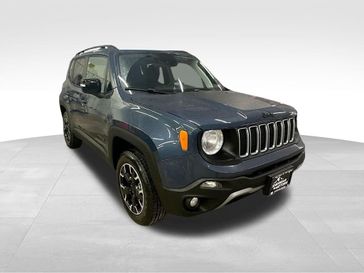 2023 Jeep Renegade Upland 4x4 in a Slate Blue Pearl Coat exterior color and Black/Bronzeinterior. Sheridan Motors CDJR 307-218-2217 sheridanmotor.com 