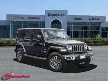 2024 Jeep Wrangler 4-door Sahara in a Black Clear Coat exterior color and CLOTHinterior. Champion Chrysler Jeep Dodge Ram 800-549-1084 pixelmotiondemo.com 