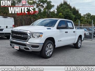2023 RAM 1500 Big Horn Crew Cab 4x4 in a Bright White Clear Coat exterior color and Diesel Gray/Blackinterior. Don White's Timonium Chrysler Dodge Jeep Ram 410-881-5409 donwhites.com 