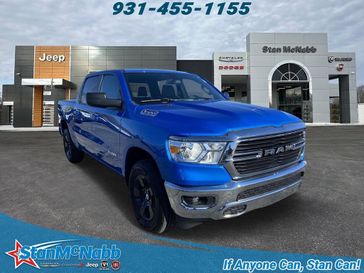 2021 RAM 1500 Big Horn in a Hydro Blue Pearl Coat exterior color and Diesel Gray/Blackinterior. Stan McNabb Chrysler Dodge Jeep Ram FIAT 931-408-9662 