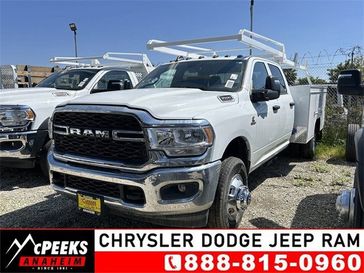 2024 RAM 3500 Tradesman Crew Cab Chassis 4x2 60' Ca in a Bright White Clear Coat exterior color and Diesel Gray/Blackinterior. McPeek's Chrysler Dodge Jeep Ram of Anaheim 888-861-6929 mcpeeksdodgeanaheim.com 