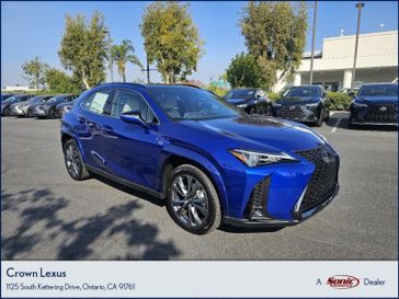 2024 Lexus UX 250h F SPORT Design in a Ultrasonic Blue Mica 2.0 with Obsidian Roof exterior color and Birch w/NuLuxe Seat Triminterior. Ontario Auto Center ontarioautocenter.com 