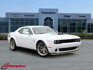 2023 Dodge Challenger Scat Pack Swinger in a White Knuckle exterior color and NAPPA/ALCANTARAinterior. Champion Chrysler Jeep Dodge Ram 800-549-1084 pixelmotiondemo.com 