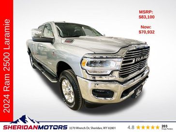 2024 RAM 2500 Laramie Crew Cab 4x4 6'4' Box in a Billet Silver Metallic Clear Coat exterior color and Blackinterior. Sheridan Motors Auto (307) 218-2217 sheridanmotors.com 