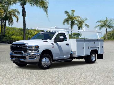 New 2025 RAM 3500 Chassis Cab Tradesman in a White exterior color and Diesel Gray/Blackinterior. Southbay Chrysler Jeep Dodge Ram (424) 404-5521 pixelmotiondemo.com 