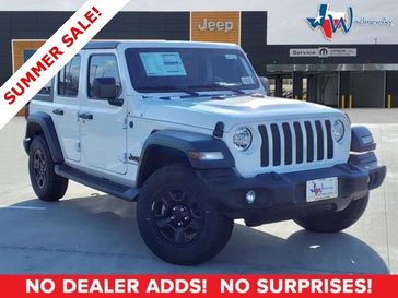 2024 Jeep Wrangler Sport in a Bright White Clear Coat exterior color and Blackinterior. Wischnewsky Dodge 936-755-5310 wischnewskydodge.com 