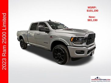 2023 RAM 2500 Limited Crew Cab 4x4 6'4' Box in a Billet Silver Metallic Clear Coat exterior color and Blackinterior. Sheridan Motors CDJR 307-218-2217 sheridanmotor.com 