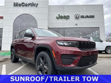 2024 Jeep Grand Cherokee Altitude X 4x4 in a Velvet Red Pearl Coat exterior color and Global Blackinterior. McCarthy Jeep Ram 816-434-0674 mccarthyjeepram.com 