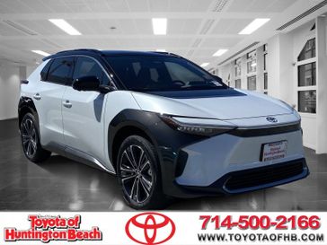 2023 Toyota bZ4X Limited in a Wind Chill Pearl w/Black Roof exterior color and BLK SOFTEXinterior. BEACH BLVD OF CARS beachblvdofcars.com 