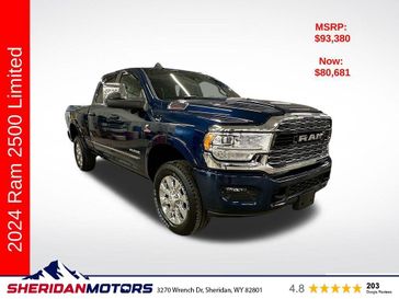 2024 RAM 2500 Limited Crew Cab 4x4 6'4' Box in a Patriot Blue Pearl Coat exterior color and Blackinterior. Sheridan Motors CDJR 307-218-2217 sheridanmotor.com 