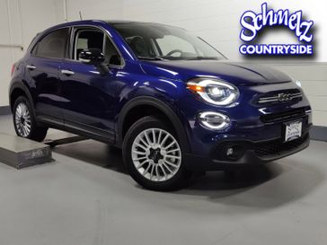 2023 Fiat 500x Pop Awd in a Blu Venezia (Blue Metallic) exterior color and Black Heated Seatsinterior. Schmelz Countryside Alfa Romeo and Fiat (651) 968-0556 schmelzfiat.com 