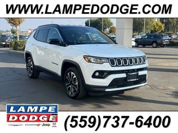 2024 Jeep Compass Limited 4x4 in a Bright White Clear Coat exterior color and Blackinterior. Lampe Chrysler Dodge Jeep RAM 559-471-3085 pixelmotiondemo.com 