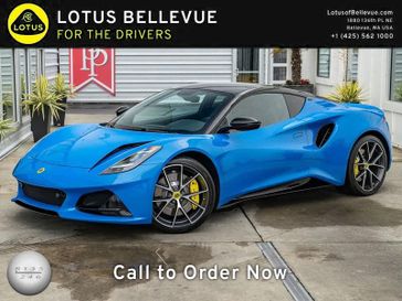 2024 Lotus Emira  in a Seneca Blue exterior color and Black Alcantara w/ Yellow Stitchinterior. Lotus of Seattle (425) 562-1000 pixelmotiondemo.com 