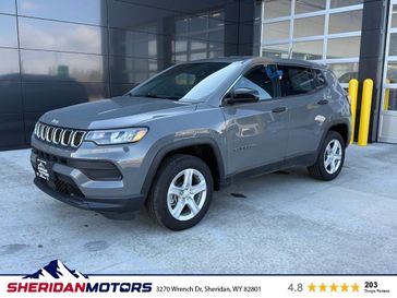 2024 Jeep Compass Sport 4x4 in a Sting-Gray Clear Coat exterior color and Blackinterior. Sheridan Motors CDJR 307-218-2217 sheridanmotor.com 