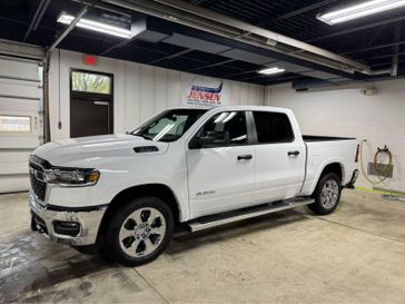 New 2026 RAM 1500 Big Horn Crew Cab 4x4 5'7' Box in a Bright White Clear Coat exterior color and Blackinterior. Jensen Chrysler Dodge Jeep Ram 507-354-0542 jensenchryslerdodgejeepram.com 
