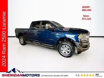 2024 RAM 2500 Laramie Crew Cab 4x4 6'4' Box in a Patriot Blue Pearl Coat exterior color and Blackinterior. Sheridan Motors CDJR 307-218-2217 sheridanmotor.com 