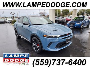 2024 Dodge Hornet R/T Plus Eawd in a Blue Steele exterior color and Blackinterior. Lampe Chrysler Dodge Jeep RAM 559-471-3085 pixelmotiondemo.com 