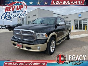 2015 RAM 1500 Laramie Longhorn in a Brilliant Black Crystal Pearl Coat exterior color and Lt Frost Beige/Browninterior. Legacy Auto Center 620-315-9264 legacyautocenter.net 