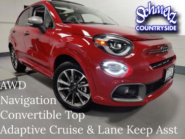 2023 Fiat 500x Sport Awd in a Passione Red exterior color and Black Heated Sport Seatsinterior. Schmelz Countryside Alfa Romeo and Fiat (651) 968-0556 schmelzfiat.com 