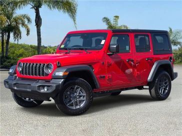 New 2026 Jeep Wrangler 4-door Sport S in a Firecracker Red Clear Coat exterior color and Blackinterior. Southbay Chrysler Jeep Dodge Ram (424) 404-5521 pixelmotiondemo.com 