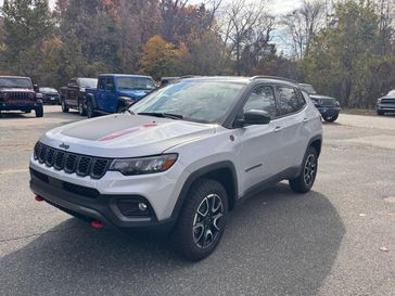 2025 Jeep Compass Trailhawk 4x4 in a Silver Zynith Metallic Clear Coat exterior color and Ruby Red/Blackinterior. Guzik Motor Sales Inc Jeep 413-277-7648 guzikmotor.com 