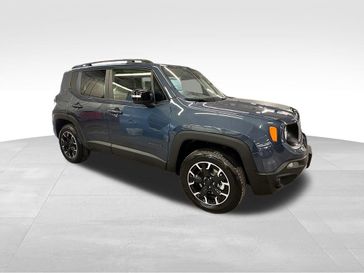 2023 Jeep Renegade Upland 4x4 in a Slate Blue Pearl Coat exterior color and Black/Bronzeinterior. Sheridan Motors CDJR 307-218-2217 sheridanmotor.com 