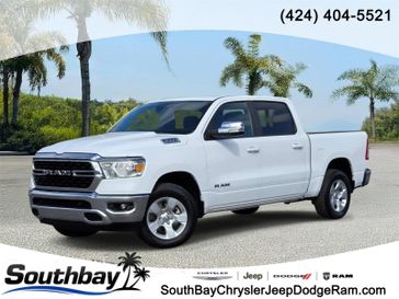 Used 2022 RAM 1500 Big Horn 4x4 Crew Cab 5'7 Box in a Bright White exterior color and Blackinterior. Southbay Chrysler Jeep Dodge Ram (424) 404-5521 pixelmotiondemo.com 