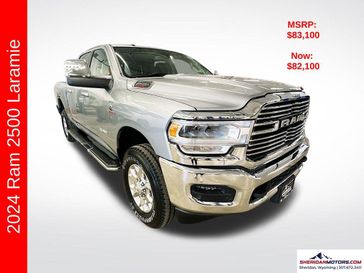 2024 RAM 2500 Laramie Crew Cab 4x4 6'4' Box in a Billet Silver Metallic Clear Coat exterior color and Blackinterior. Sheridan Motors Auto (307) 218-2217 sheridanmotors.com 