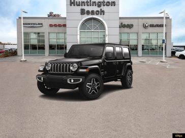 2024 Jeep Wrangler Sahara 4x4 in a Black exterior color and Blackinterior. BEACH BLVD OF CARS beachblvdofcars.com 