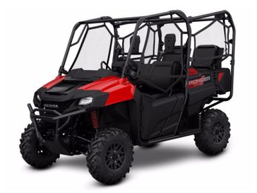 2024 Honda Pioneer 700-4 in a Avenger Red exterior color. New England Powersports 978 338-8990 pixelmotiondemo.com 
