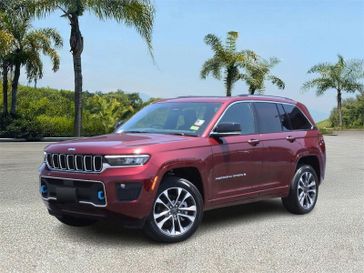 New 2023 Jeep Grand Cherokee Overland 4xe in a Velvet Red Pearl Coat exterior color and Global Blackinterior. Southbay Chrysler Jeep Dodge Ram (424) 404-5521 pixelmotiondemo.com 