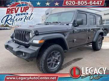 2024 Jeep Wrangler 4-door Sport S in a Granite Crystal Metallic Clear Coat exterior color and Blackinterior. Legacy Auto Center 620-315-9264 legacyautocenter.net 