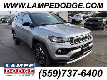 2024 Jeep Compass Limited 4x4 in a Black Clear Coat exterior color and Blackinterior. Lampe Chrysler Dodge Jeep RAM 559-471-3085 pixelmotiondemo.com 